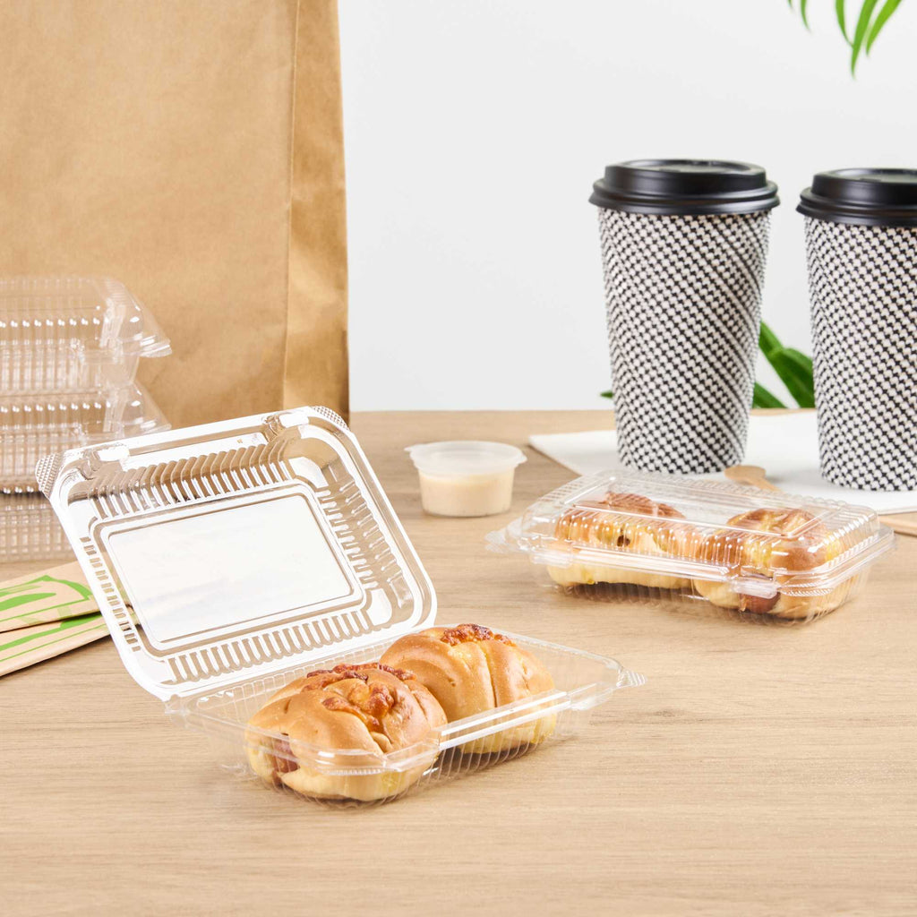 Thermo Tek Rectangle Clear Plastic Clamshell Container - 6" x 4" x 1 1/2" - 100 count box