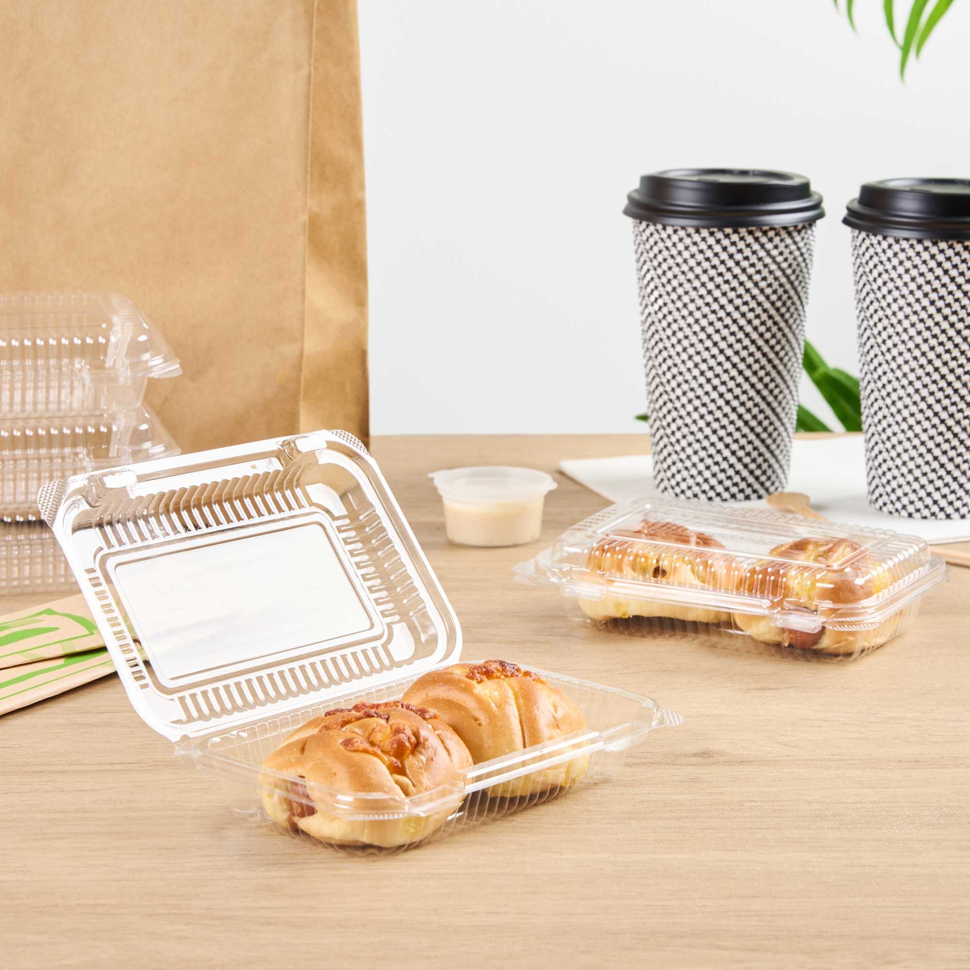 Thermo Tek Rectangle Clear Plastic Clamshell Container - 6" x 4" x 1 1/2" - 100 count box
