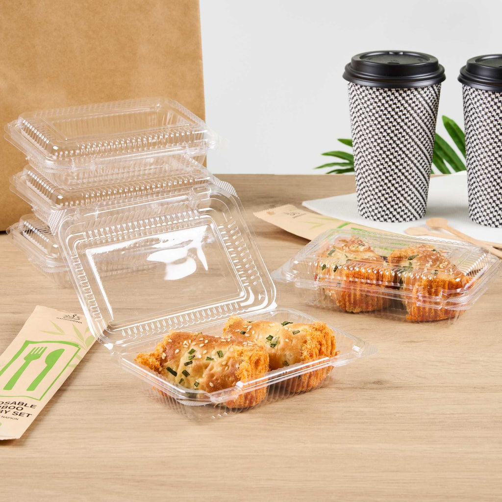 Thermo Tek Rectangle Clear Plastic Clamshell Container - 6 1/4" x 4 1/4" x 1 1/2" - 100 count box