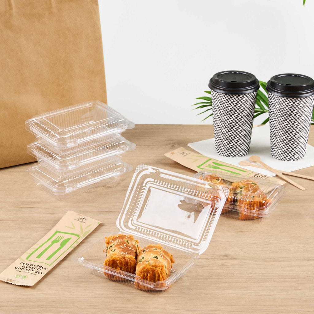 Thermo Tek Rectangle Clear Plastic Clamshell Container - 6 1/4" x 4 1/4" x 1 1/2" - 100 count box