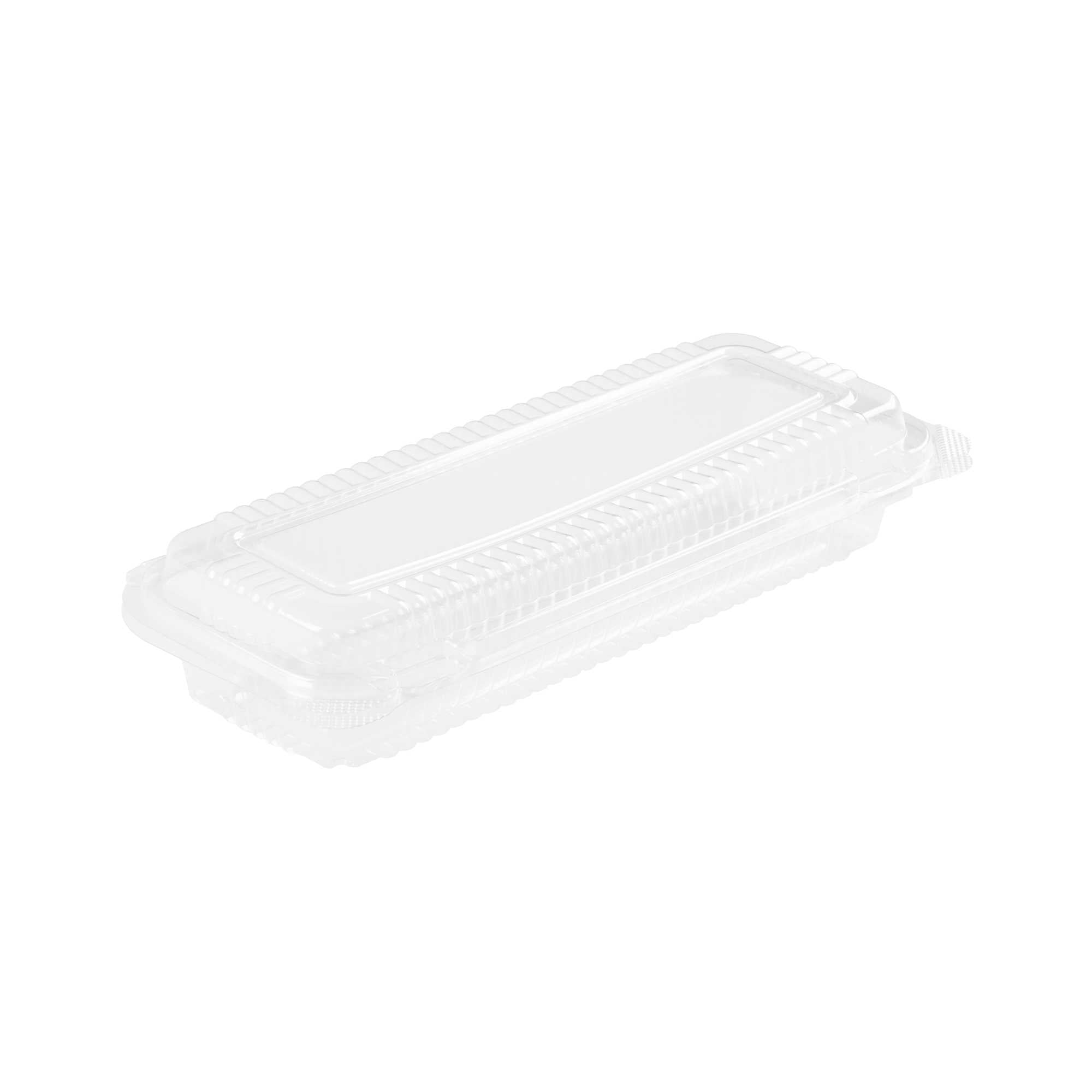 Thermo Tek Rectangle Clear Plastic Clamshell Container - 8 1/2" x 3 1/2" x 1 1/2" - 100 count box