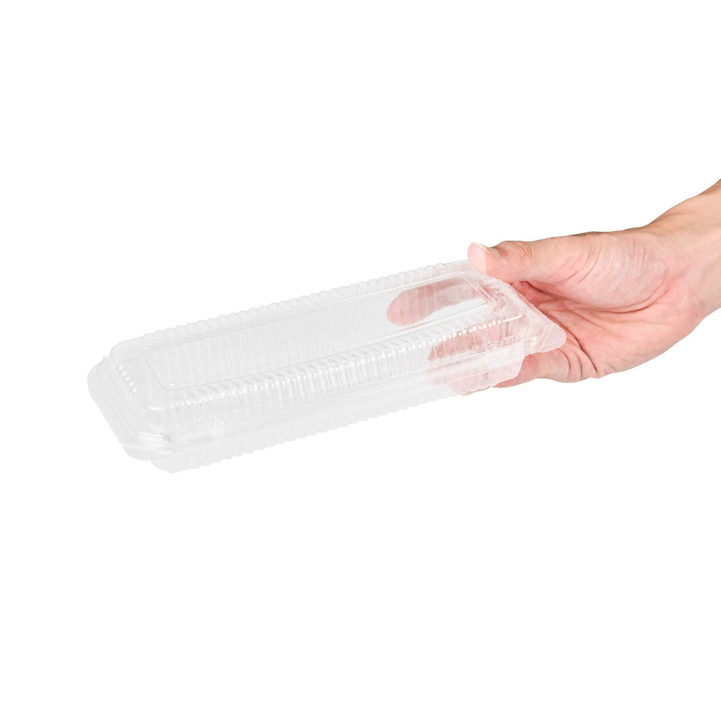 Thermo Tek Rectangle Clear Plastic Clamshell Container - 8 1/2" x 3 1/2" x 1 1/2" - 100 count box