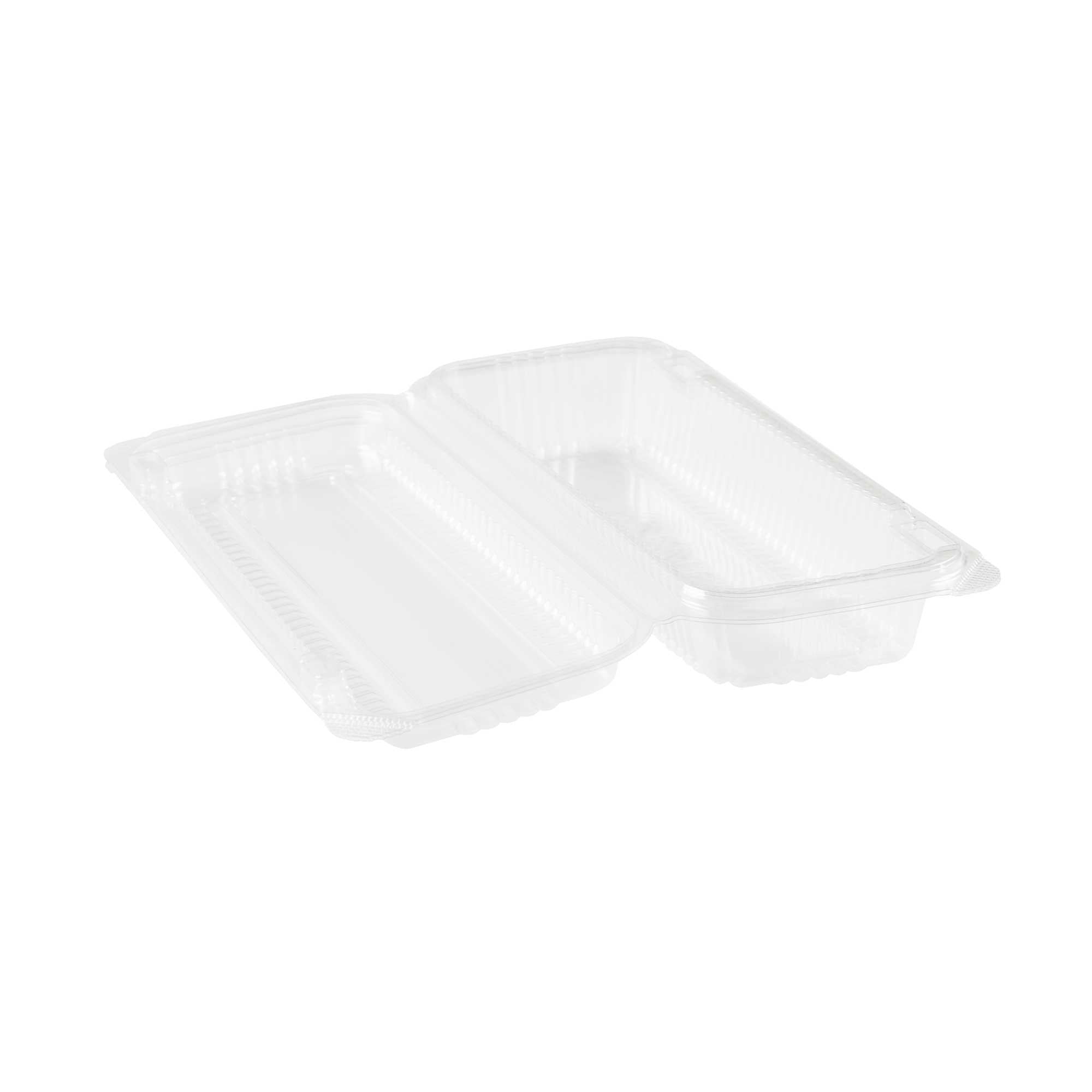 Thermo Tek Rectangle Clear Plastic Clamshell Container - 8 1/2" x 3 1/2" x 1 1/2" - 100 count box