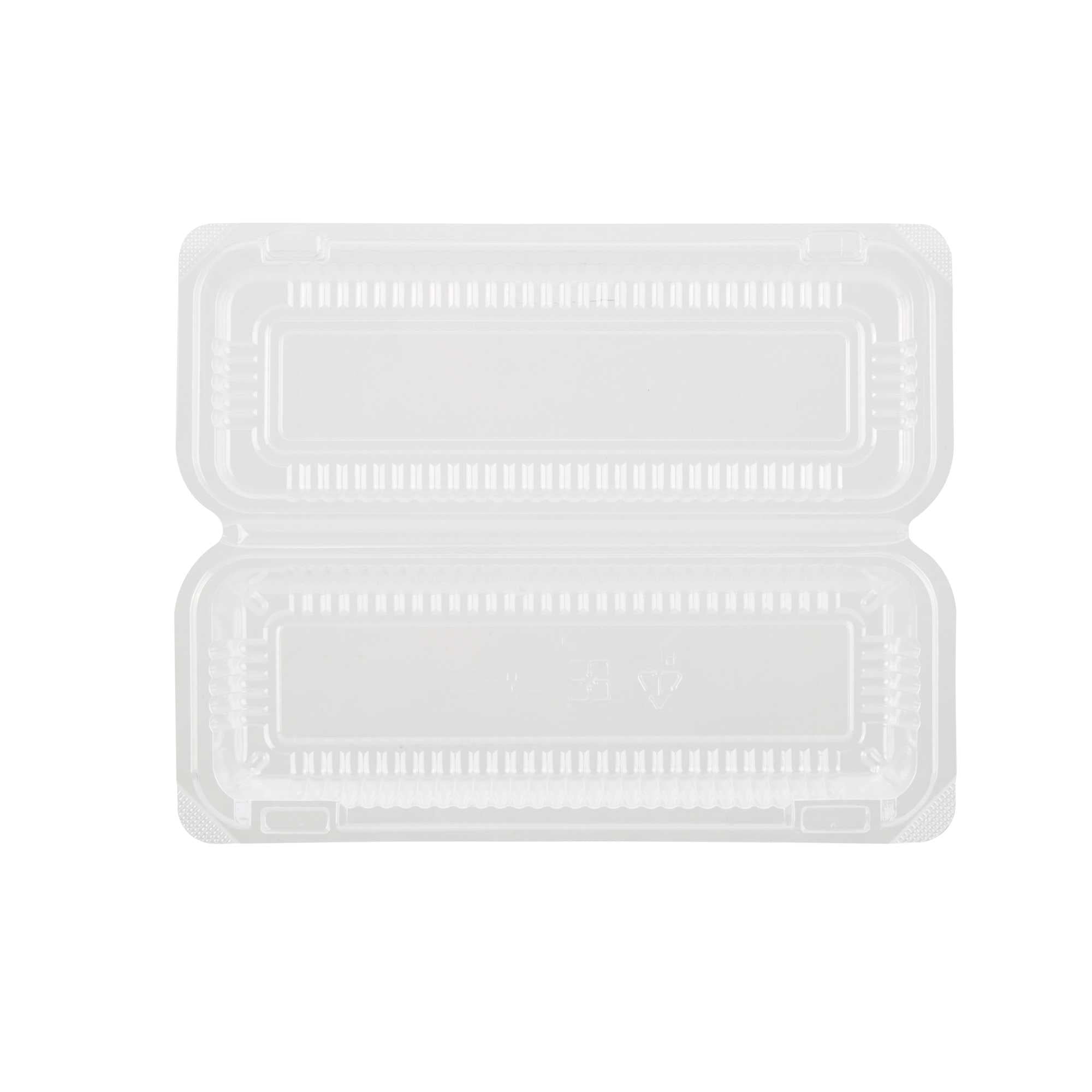 Thermo Tek Rectangle Clear Plastic Clamshell Container - 8 1/2" x 3 1/2" x 1 1/2" - 100 count box