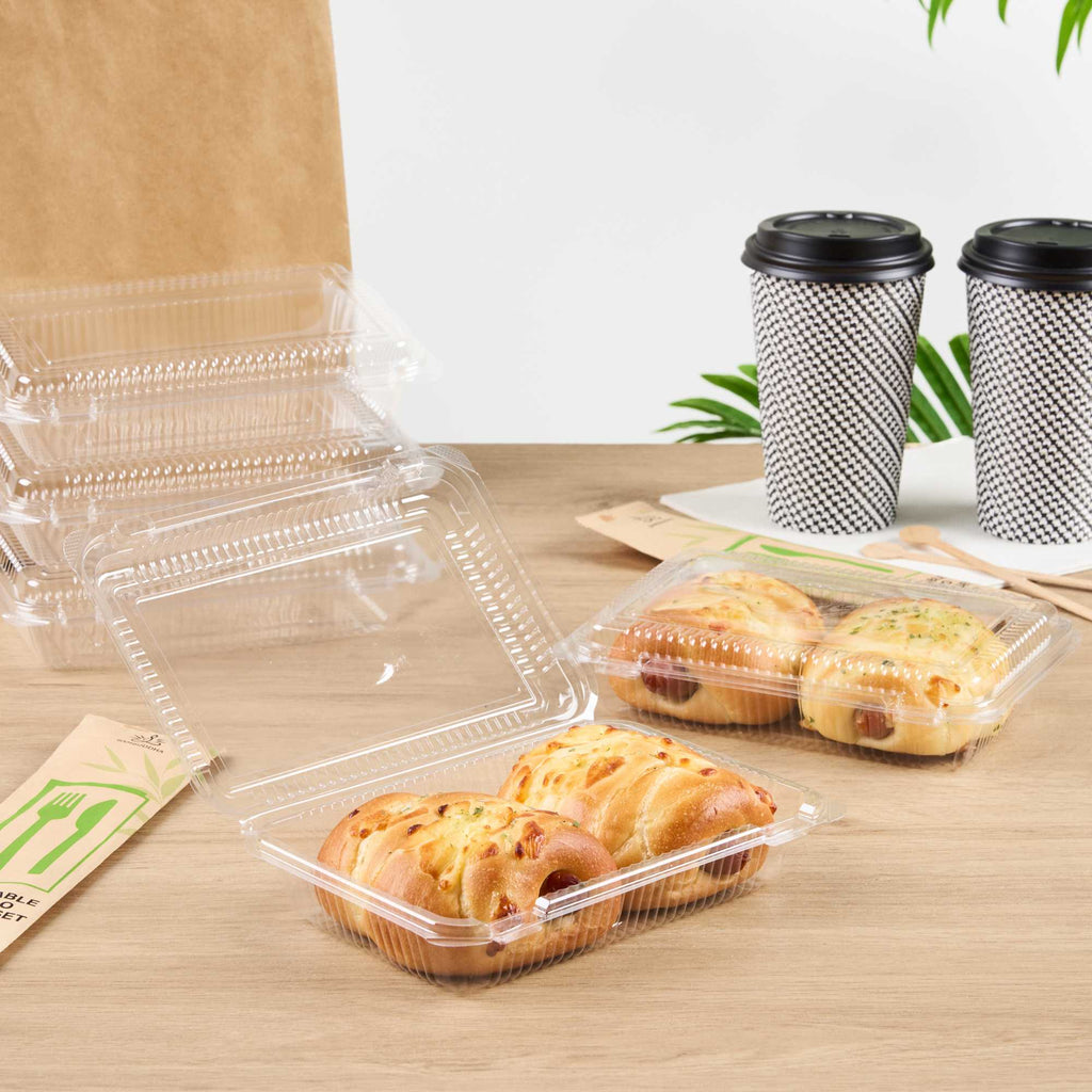 Thermo Tek Rectangle Clear Plastic Clamshell Container - 7 1/2" x 5 1/4" x 1 3/4" - 100 count box