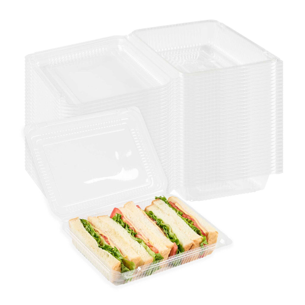 Thermo Tek Rectangle Clear Plastic Clamshell Container - 8 1/4" x 5 3/4" x 1 3/4" - 100 count box