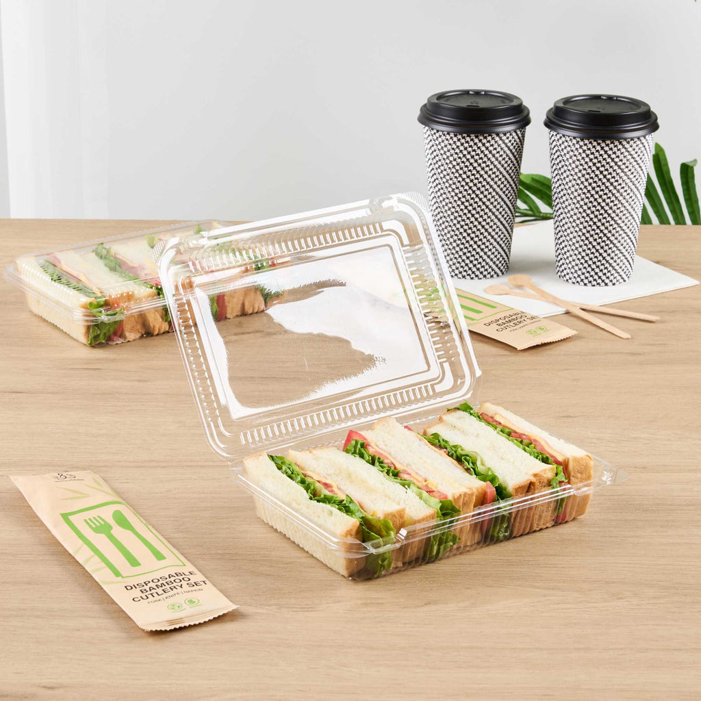 Thermo Tek Rectangle Clear Plastic Clamshell Container - 8 1/4" x 5 3/4" x 1 3/4" - 100 count box
