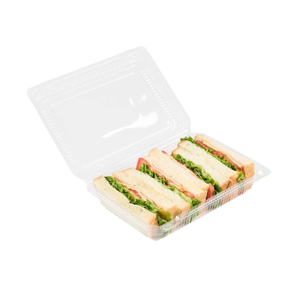 Thermo Tek Rectangle Clear Plastic Clamshell Container - 8 1/4" x 5 3/4" x 1 3/4" - 100 count box