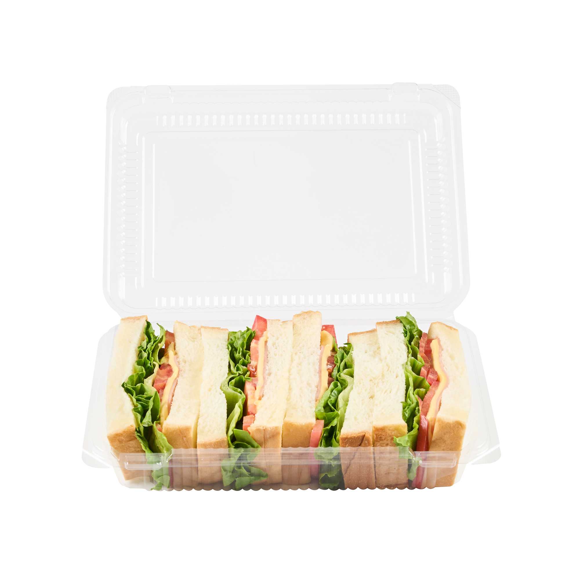 Thermo Tek Rectangle Clear Plastic Clamshell Container - 8 1/4" x 5 3/4" x 1 3/4" - 100 count box