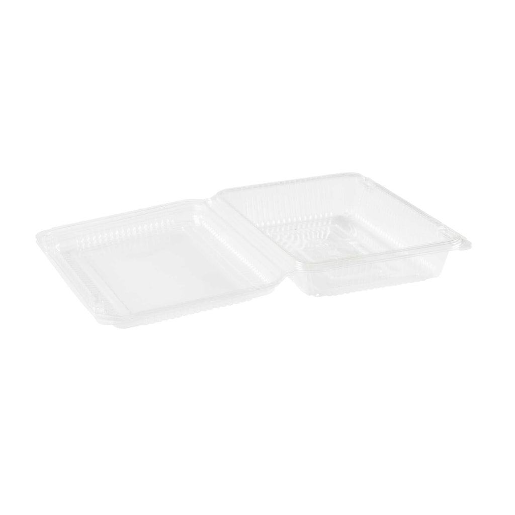 Thermo Tek Rectangle Clear Plastic Clamshell Container - 8 1/4" x 5 3/4" x 1 3/4" - 100 count box