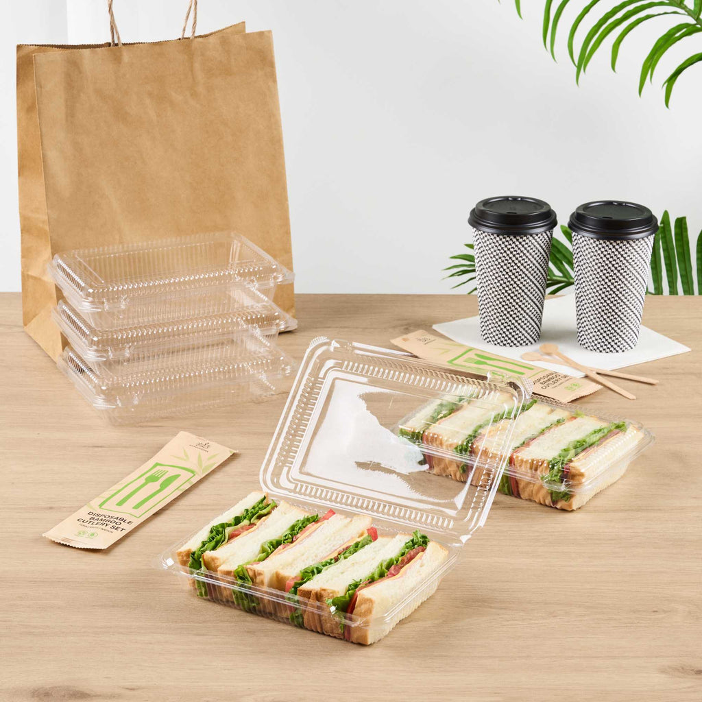 Thermo Tek Rectangle Clear Plastic Clamshell Container - 8 1/4" x 5 3/4" x 1 3/4" - 100 count box
