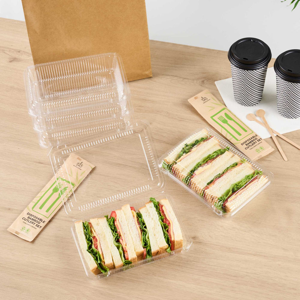 Thermo Tek Rectangle Clear Plastic Clamshell Container - 8 1/4" x 5 3/4" x 1 3/4" - 100 count box