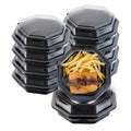 Chef 101 Octagon Black Plastic Food Container - with Clear Lid - 6 1/4" x 6 1/4" x 2" - 100 count box