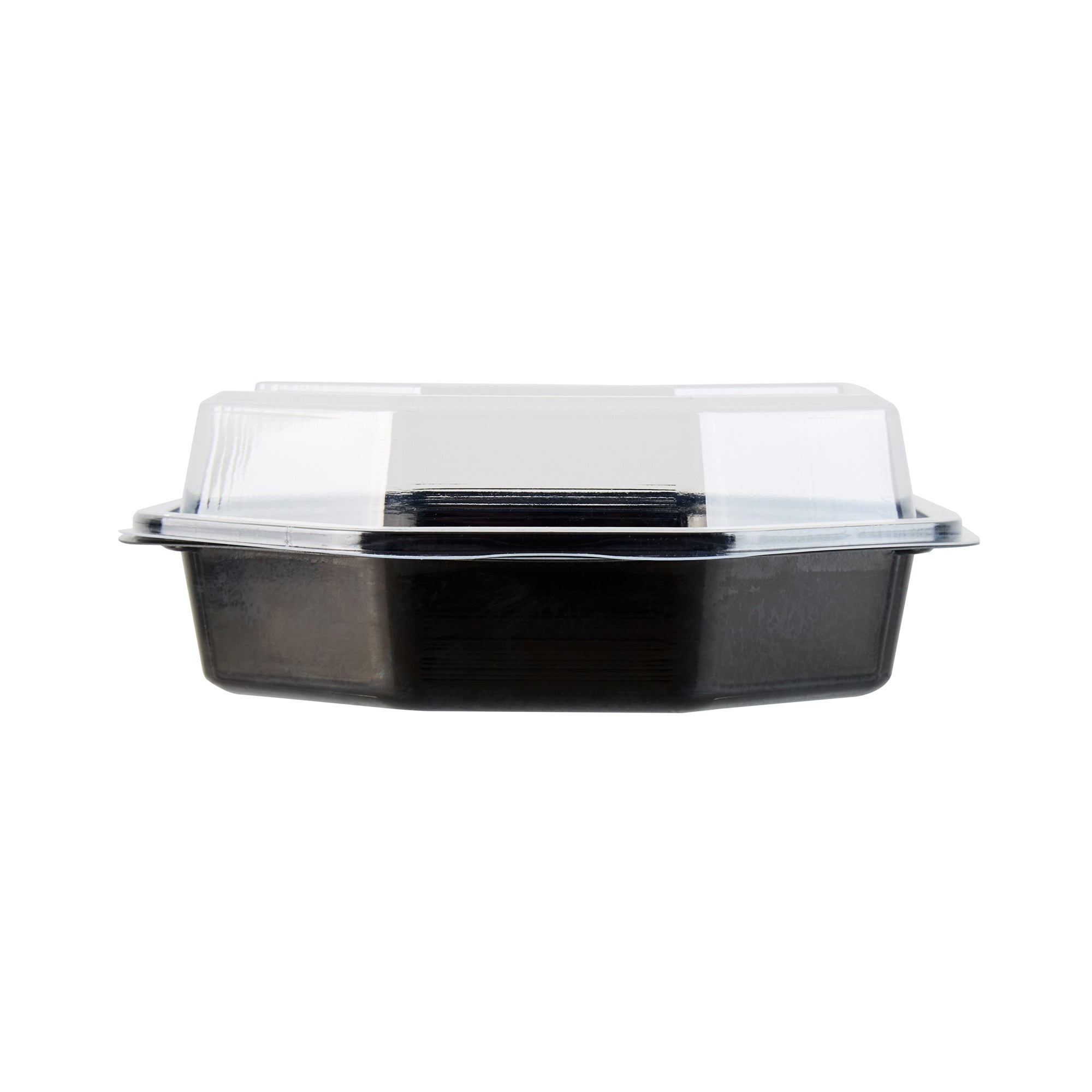 Chef 101 Octagon Black Plastic Food Container - with Clear Lid - 6 1/4" x 6 1/4" x 2" - 100 count box
