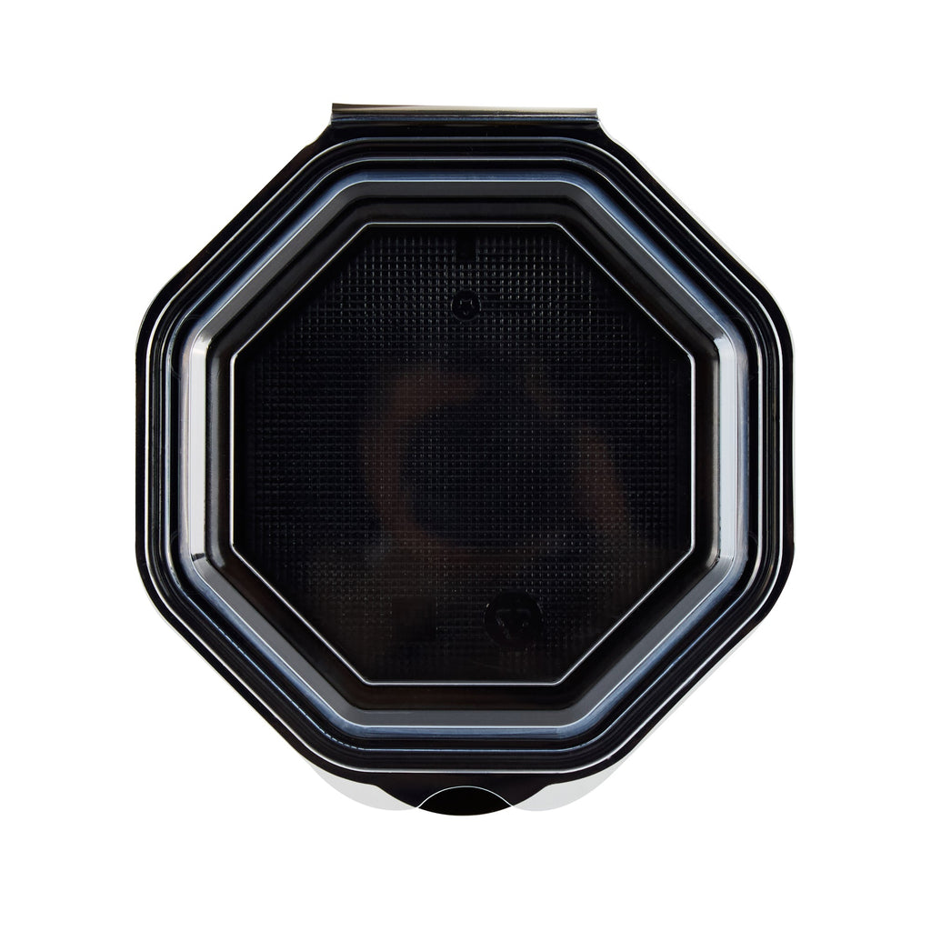 Chef 101 Octagon Black Plastic Food Container - with Clear Lid - 6 1/4" x 6 1/4" x 2" - 100 count box