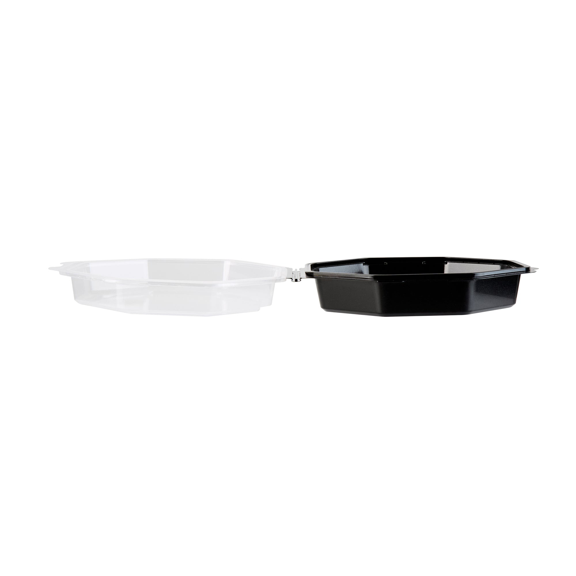 Chef 101 Octagon Black Plastic Food Container - with Clear Lid - 7 1/2" x 7 1/2" x 2 1/4" - 100 count box