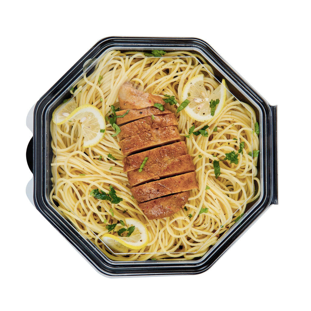 Chef 101 Octagon Black Plastic Food Container - with Clear Lid - 9" x 9" x 2" - 100 count box
