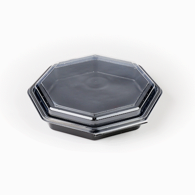 Chef 101 Octagon Black Plastic Food Container - with Clear Lid - 9" x 9" x 2" - 100 count box