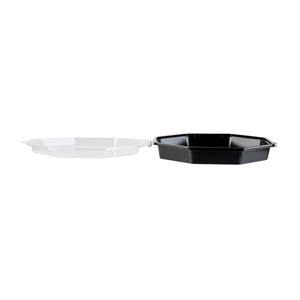 Chef 101 Octagon Black Plastic Food Container - with Clear Lid - 9" x 9" x 2" - 100 count box