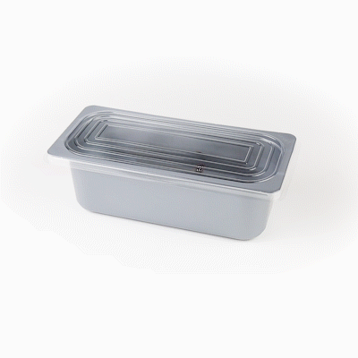 Chef 101 5 Qt Rectangle Gray Plastic Ice Cream Container - with Clear Lid - 13 1/2" x 6 1/2" x 4 3/4" - 25 count box