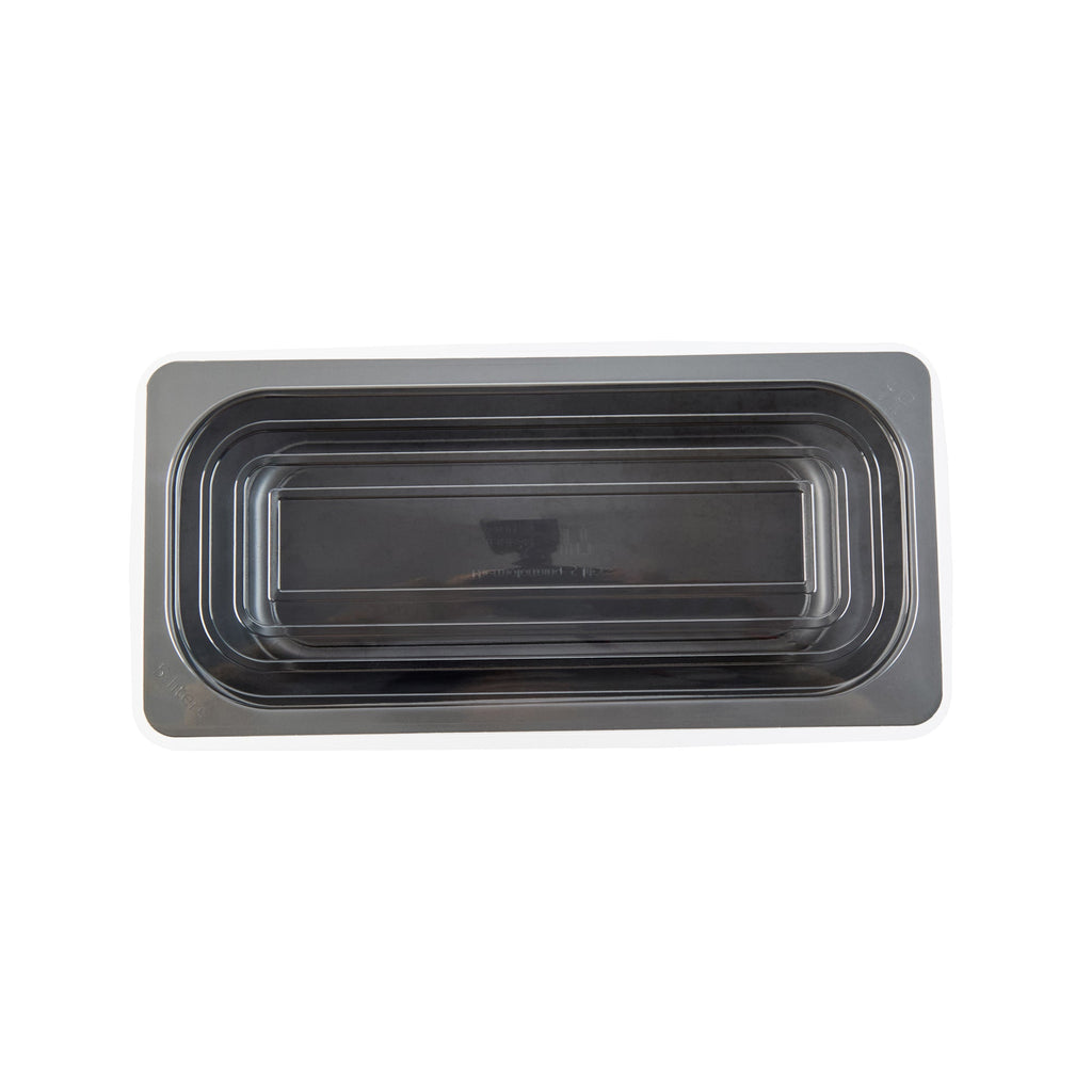 Chef 101 5 Qt Rectangle Gray Plastic Ice Cream Container - with Clear Lid - 13 1/2" x 6 1/2" x 4 3/4" - 100 count box