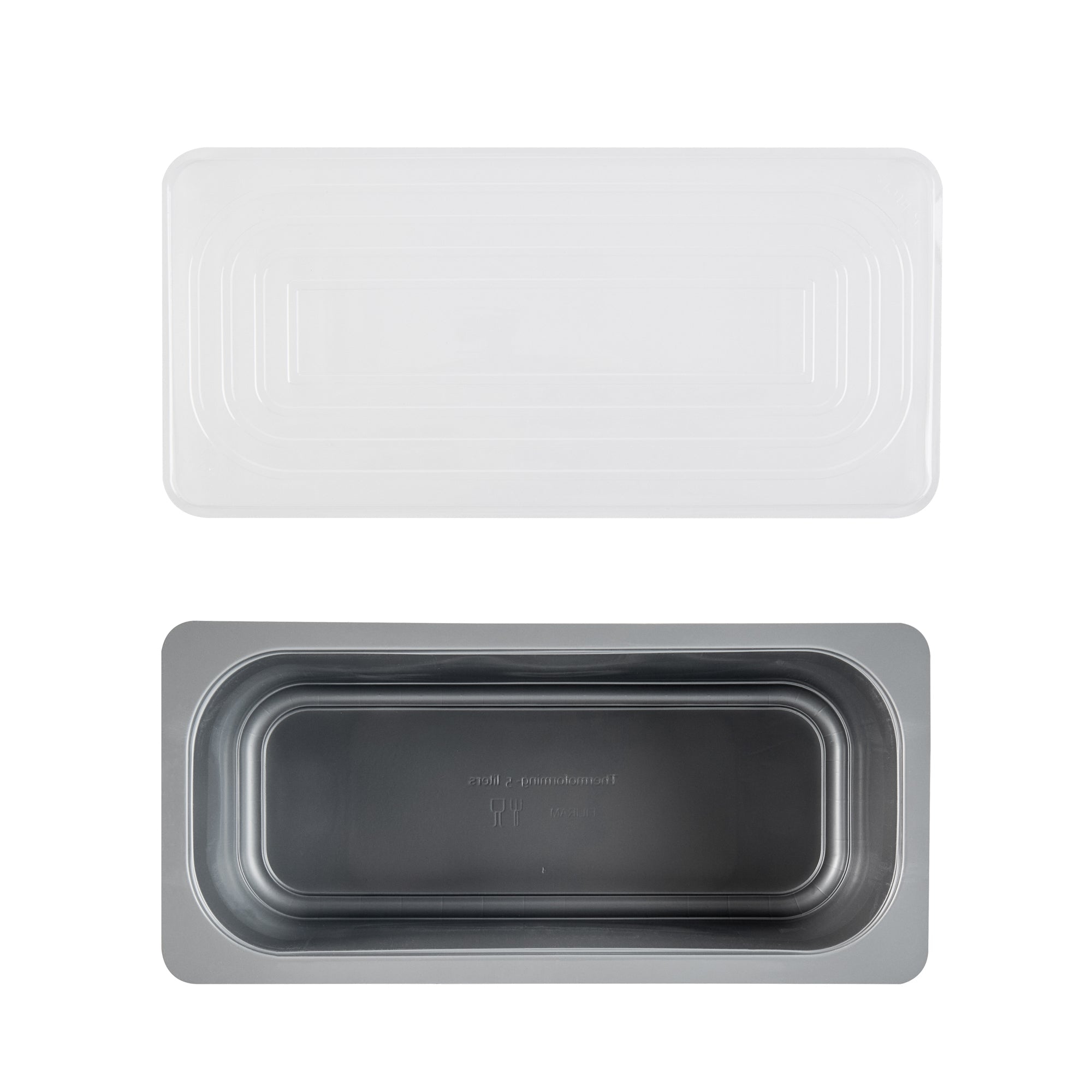 Chef 101 5 Qt Rectangle Gray Plastic Ice Cream Container - with Clear Lid - 13 1/2" x 6 1/2" x 4 3/4" - 100 count box