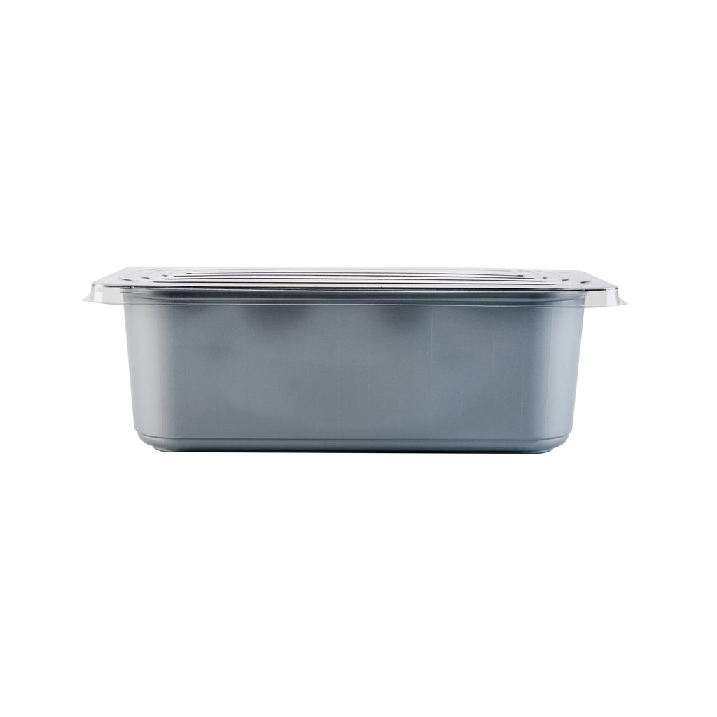 Chef 101 5 Qt Rectangle Gray Plastic Ice Cream Container - with Clear Lid - 13 1/2" x 6 1/2" x 4 3/4" - 100 count box