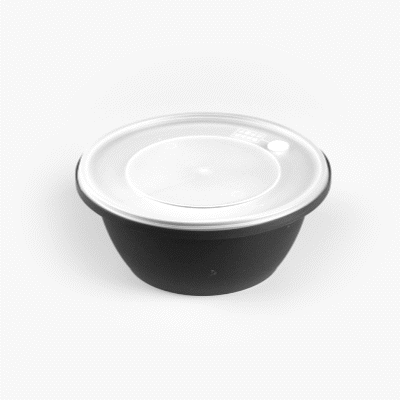 Cater Tek 51 oz Round Black Plastic Catering / Serving Bowl - with Clear Lid, Microwavable - 8" x 8" x 3 1/2" - 25 count box
