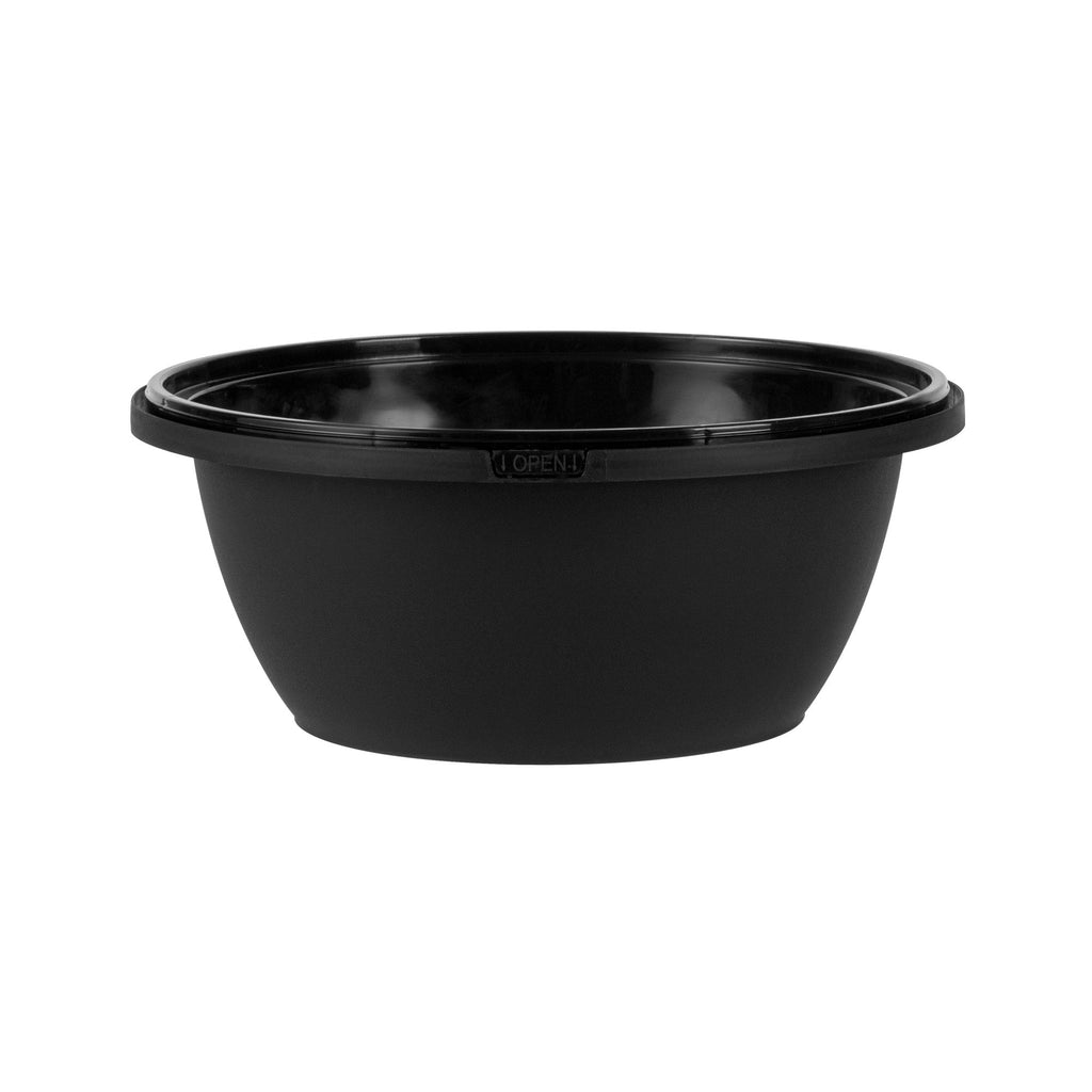 Cater Tek 51 oz Round Black Plastic Catering / Serving Bowl - with Clear Lid, Microwavable - 8" x 8" x 3 1/2" - 25 count box