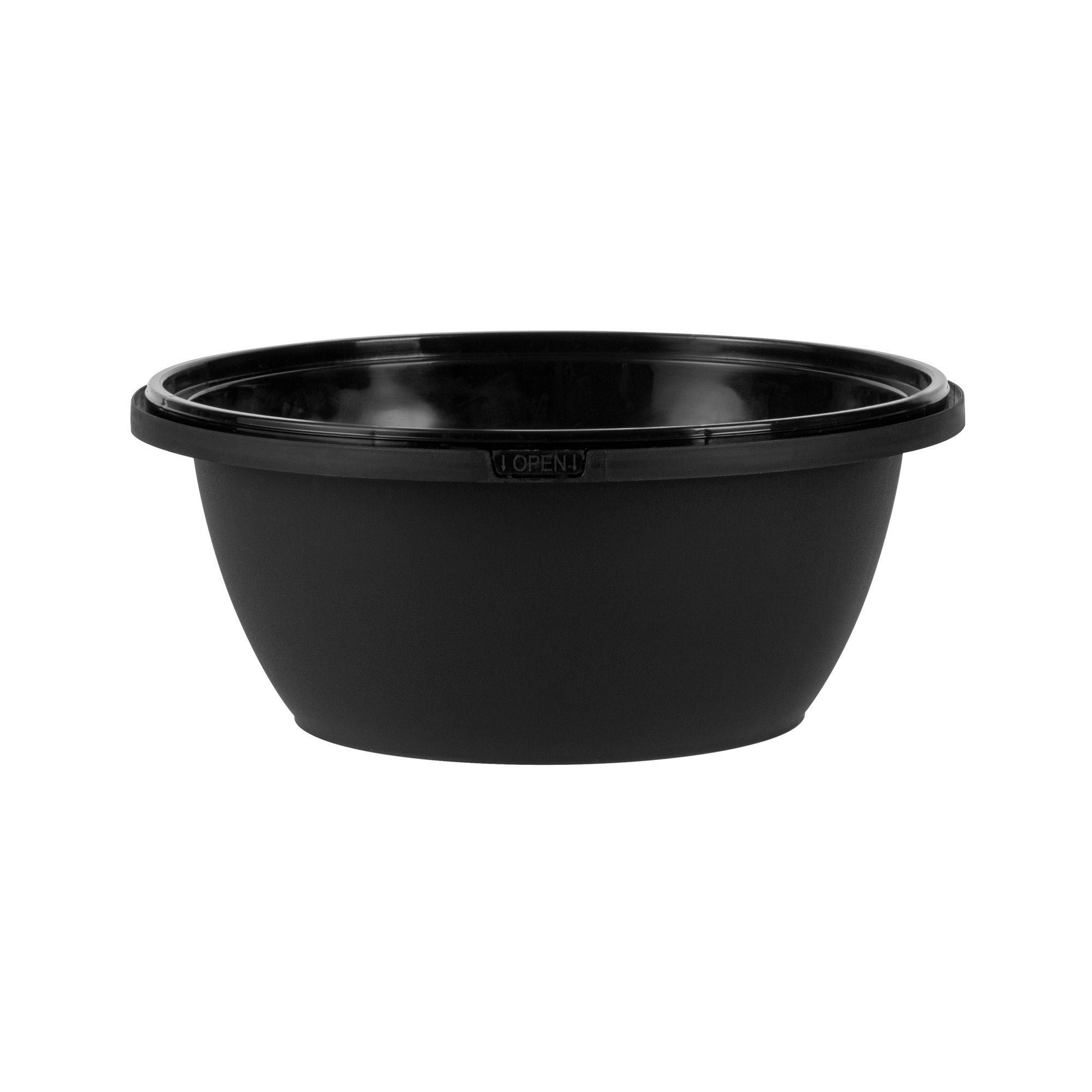 Cater Tek 51 oz Round Black Plastic Catering / Serving Bowl - with Clear Lid, Microwavable - 8" x 8" x 3 1/2" - 100 count box