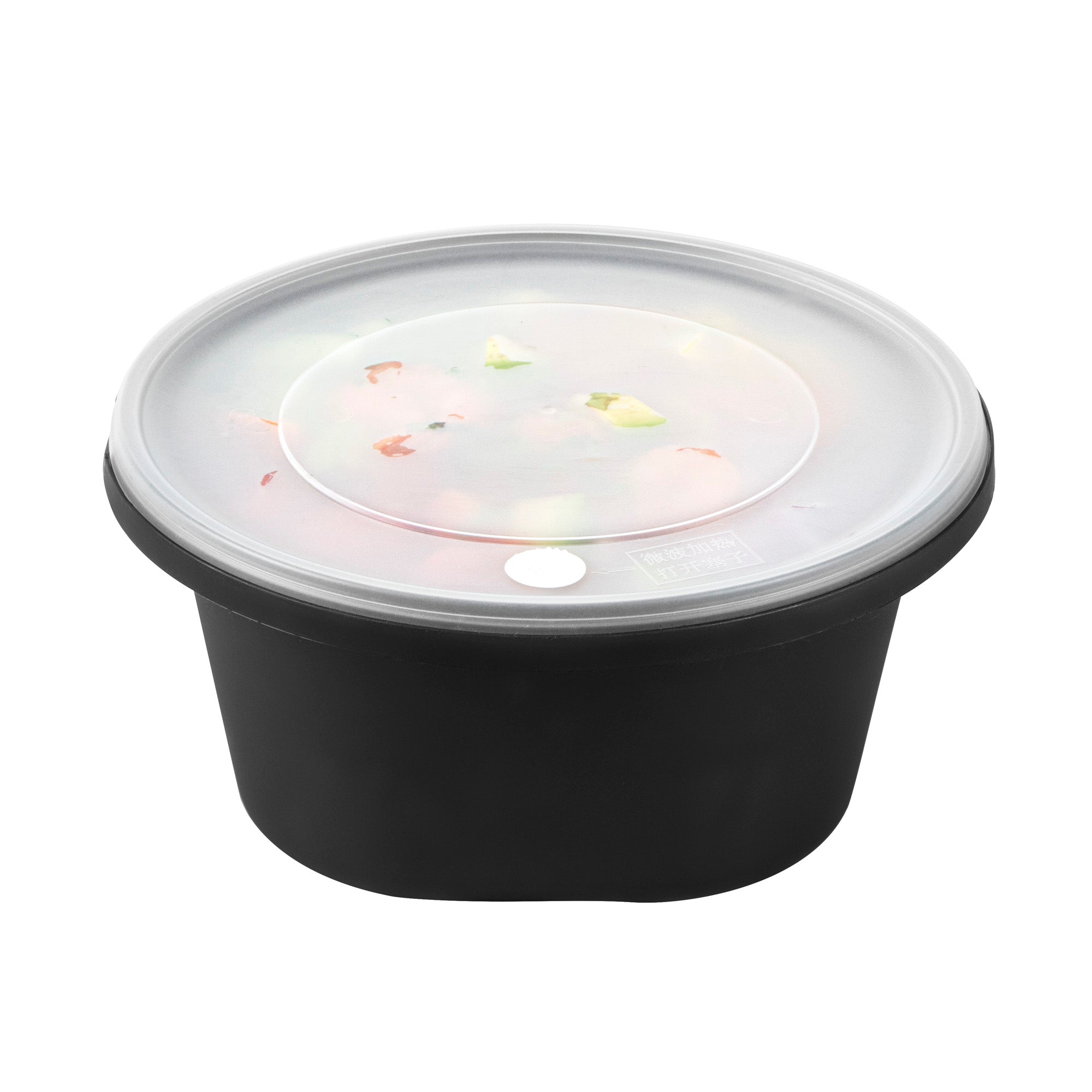 Cater Tek 59 oz Round Black Plastic Catering / Serving Bowl - with Clear Lid, Microwavable - 8" x 8" x 3 3/4" - 100 count box