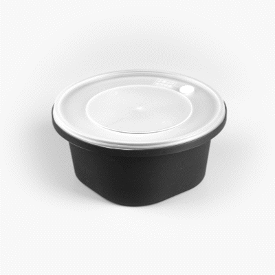 Cater Tek 59 oz Round Black Plastic Catering / Serving Bowl - with Clear Lid, Microwavable - 8" x 8" x 3 3/4" - 100 count box