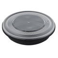 Cater Tek 51 oz Round Black Plastic Catering / Serving Bowl - with Clear Lid, Microwavable - 9 1/4" x 9 1/4" x 3" - 25 count box