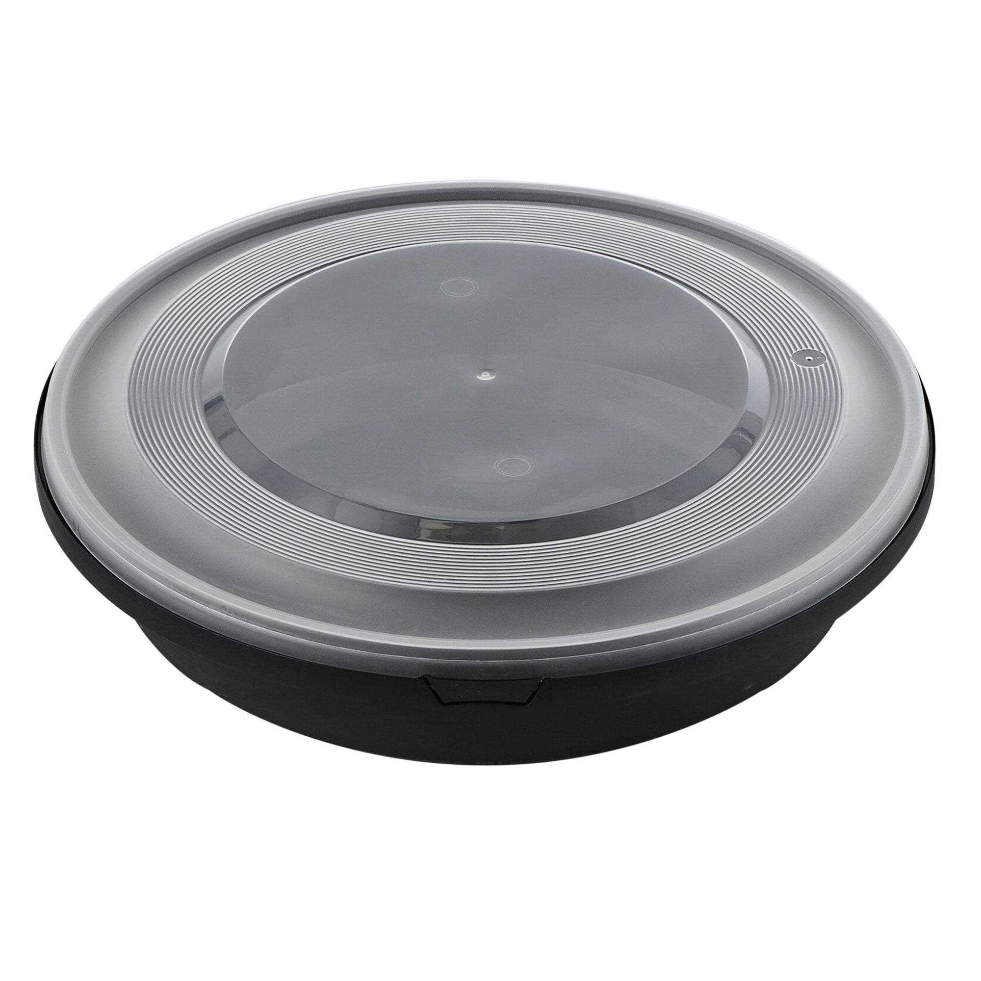 Cater Tek 51 oz Round Black Plastic Catering / Serving Bowl - with Clear Lid, Microwavable - 9 1/4" x 9 1/4" x 3" - 25 count box
