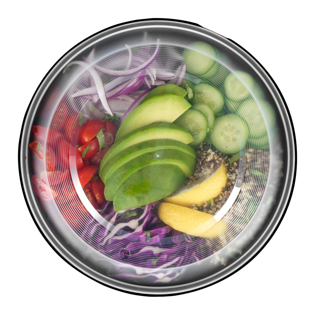 Cater Tek 51 oz Round Black Plastic Catering / Serving Bowl - with Clear Lid, Microwavable - 9 1/4" x 9 1/4" x 3" - 100 count box