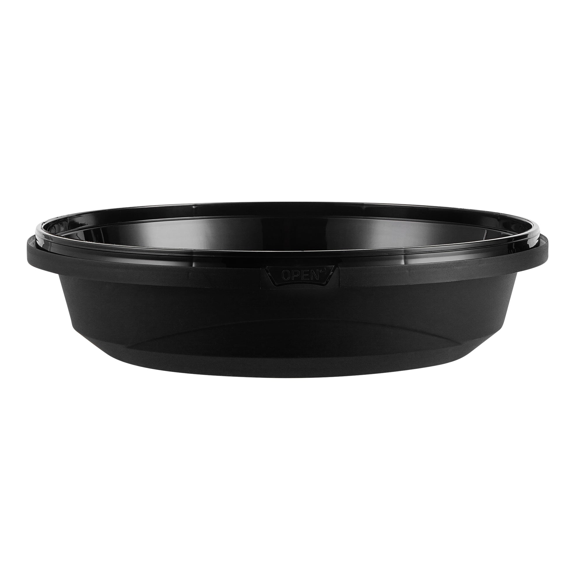 Cater Tek 51 oz Round Black Plastic Catering / Serving Bowl - with Clear Lid, Microwavable - 9 1/4" x 9 1/4" x 3" - 100 count box