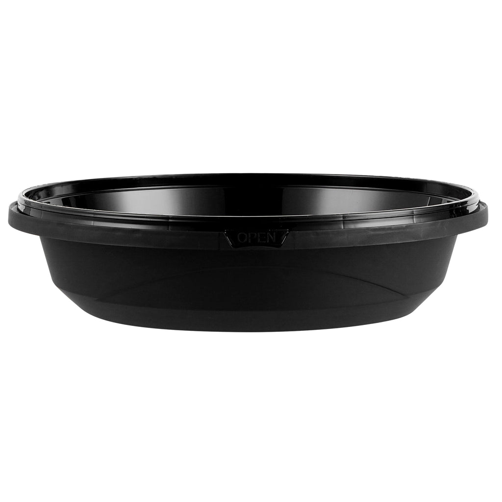 Cater Tek 58 oz Round Black Plastic Catering / Serving Bowl - with Clear Lid, Microwavable - 8" x 8" x 3 3/4" - 25 count box