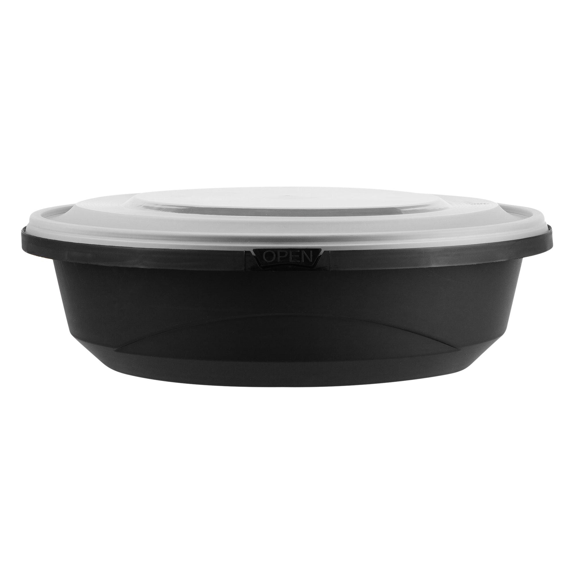 Cater Tek 68 oz Round Black Plastic Catering / Serving Bowl - with Clear Lid, Microwavable - 9 3/4" x 9 3/4" x 3" - 25 count box