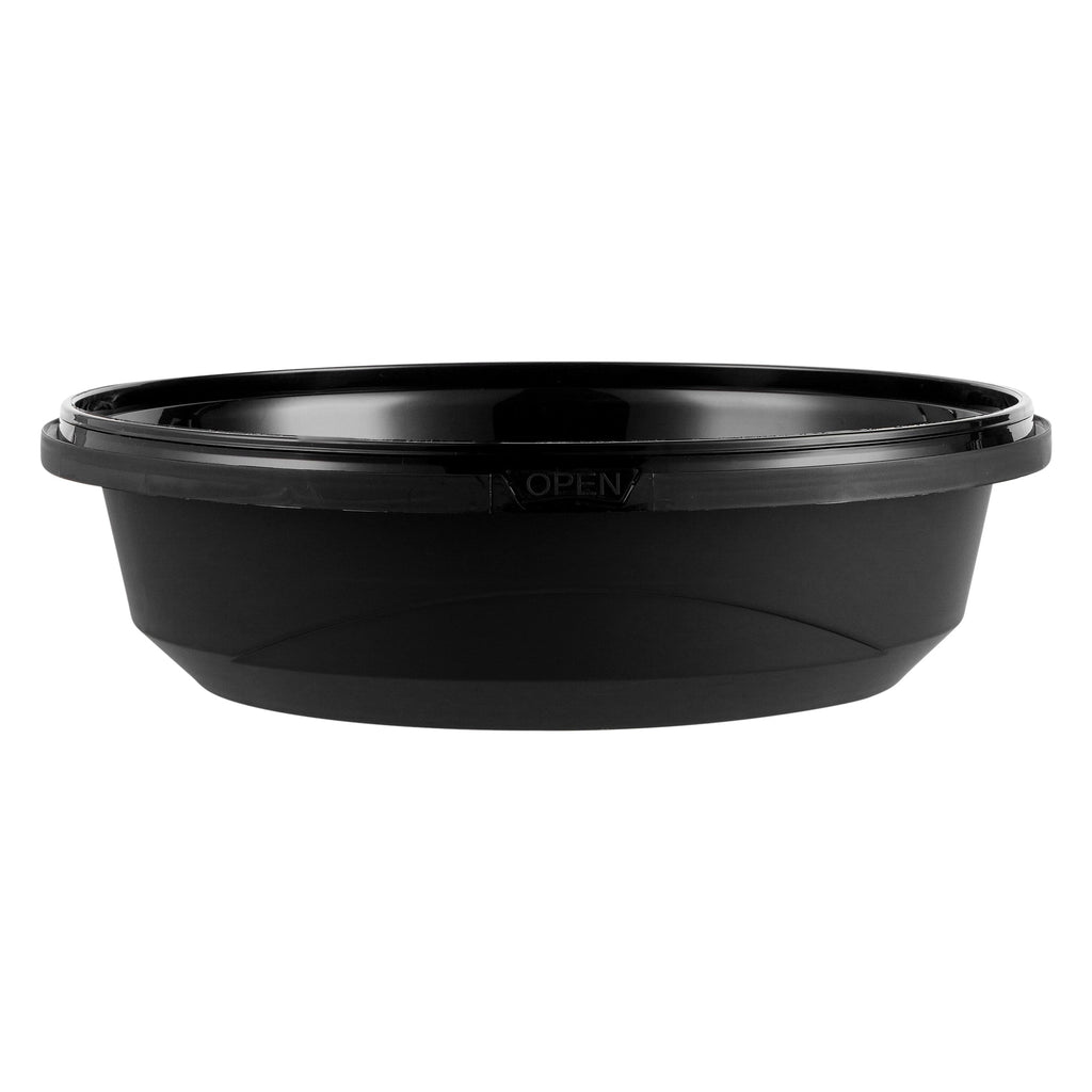 Cater Tek 68 oz Round Black Plastic Catering / Serving Bowl - with Clear Lid, Microwavable - 9 3/4" x 9 3/4" x 3" - 25 count box