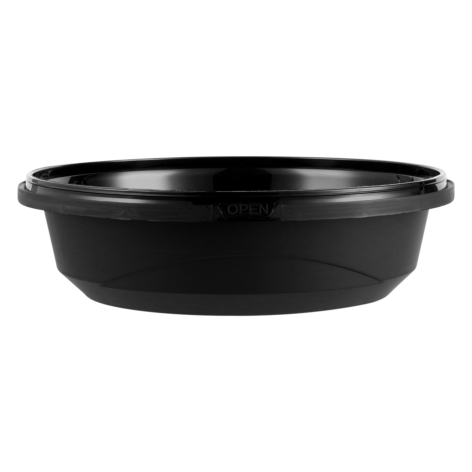 Cater Tek 68 oz Round Black Plastic Catering / Serving Bowl - with Clear Lid, Microwavable - 9 3/4" x 9 3/4" x 3" - 25 count box