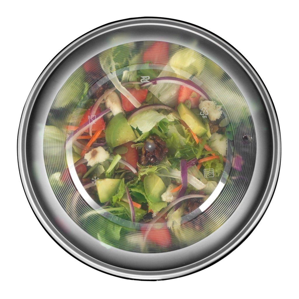 Cater Tek 68 oz Round Black Plastic Catering / Serving Bowl - with Clear Lid, Microwavable - 9 3/4" x 9 3/4" x 3" - 100 count box