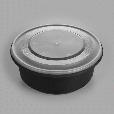 Cater Tek 101 oz Round Black Plastic Catering / Serving Bowl - with Clear Lid, Microwavable - 9 3/4" x 9 3/4" x 4" - 25 count box