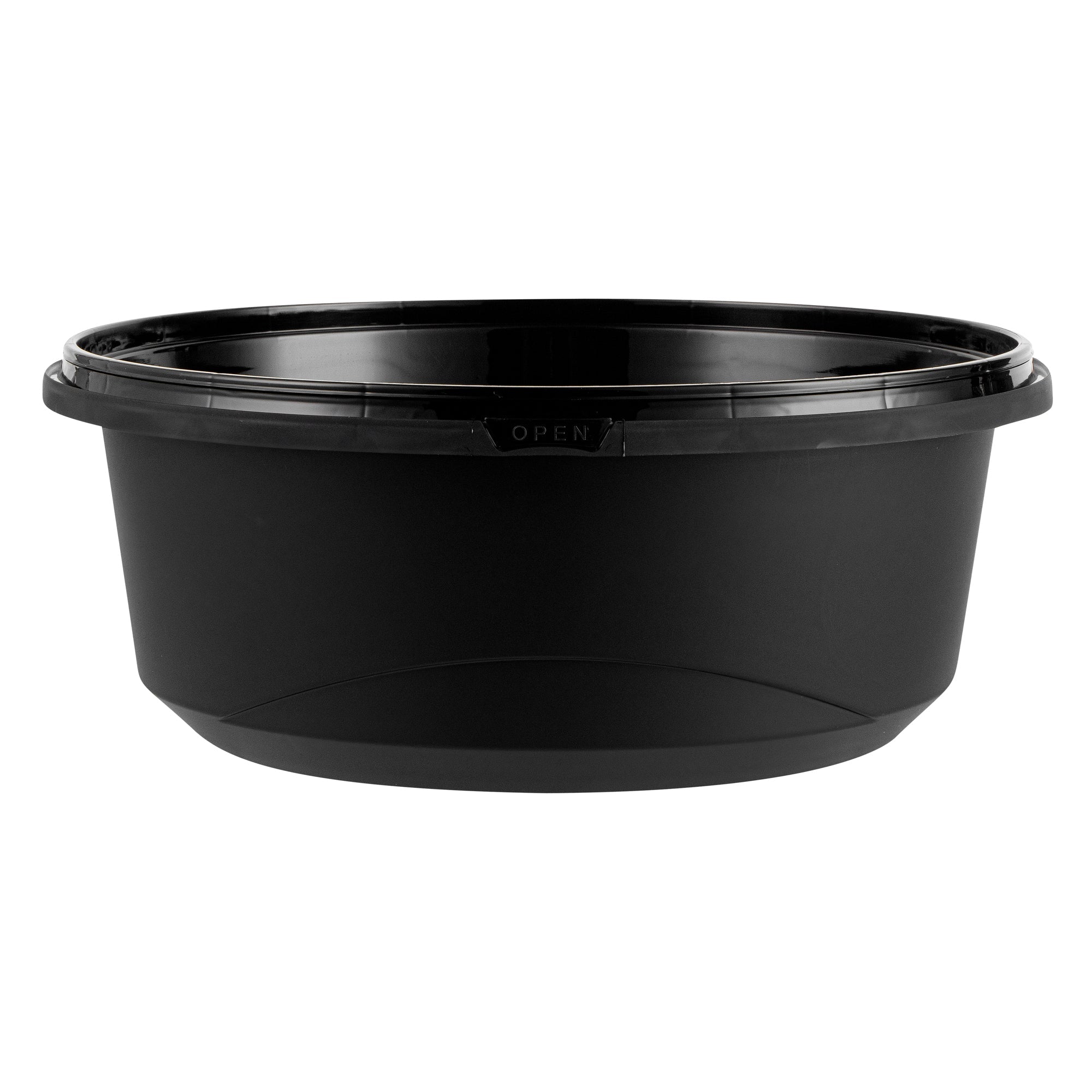 Cater Tek 101 oz Round Black Plastic Catering / Serving Bowl - with Clear Lid, Microwavable - 9 3/4" x 9 3/4" x 4" - 100 count box