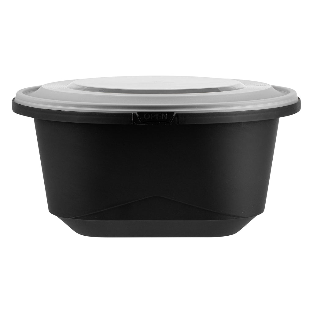 Cater Tek 118 oz Round Black Plastic Catering / Serving Bowl - with Clear Lid, Microwavable - 9 3/4" x 9 3/4" x 4 3/4" - 100 count box