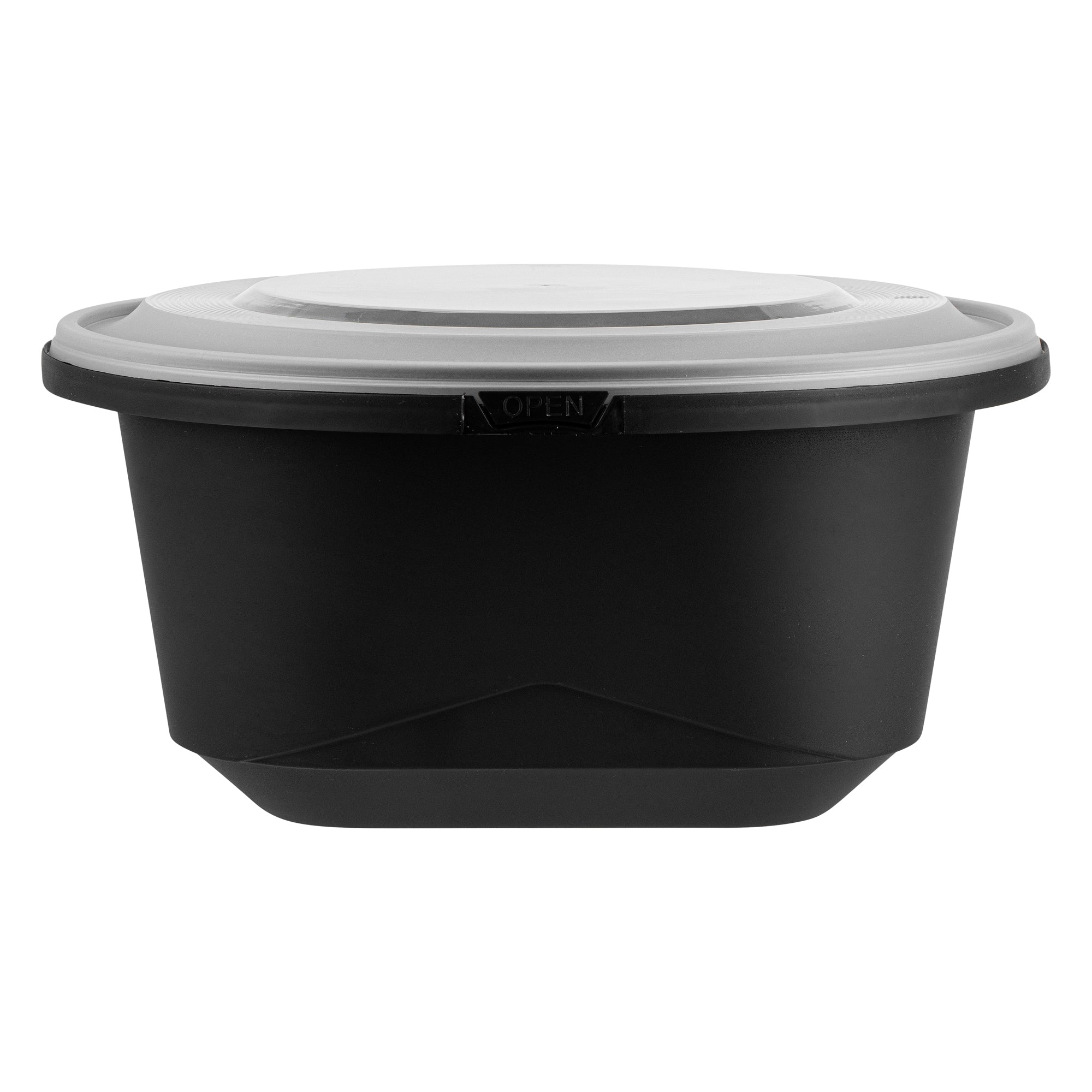 Cater Tek 118 oz Round Black Plastic Catering / Serving Bowl - with Clear Lid, Microwavable - 9 3/4" x 9 3/4" x 4 3/4" - 25 count box