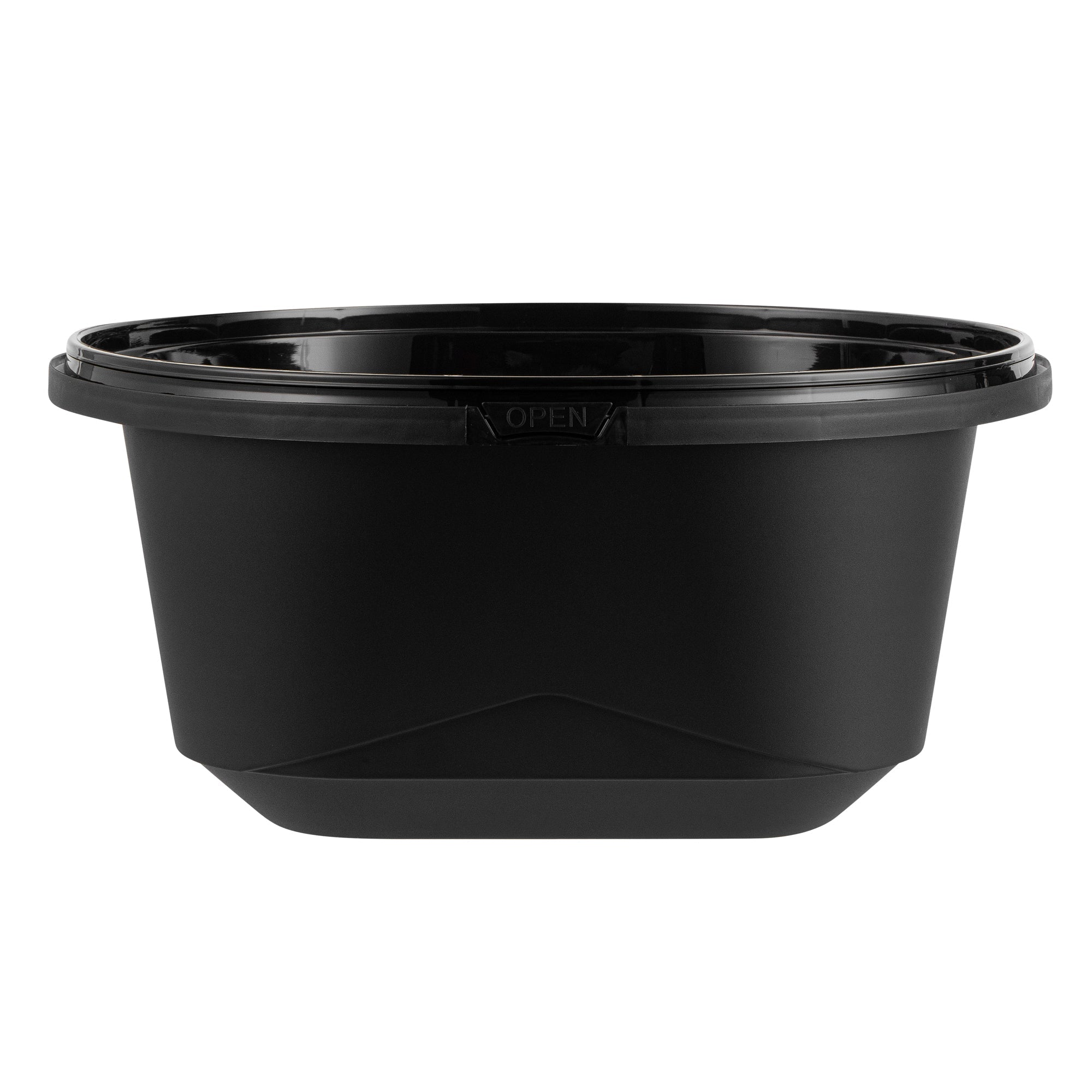 Cater Tek 118 oz Round Black Plastic Catering / Serving Bowl - with Clear Lid, Microwavable - 9 3/4" x 9 3/4" x 4 3/4" - 25 count box