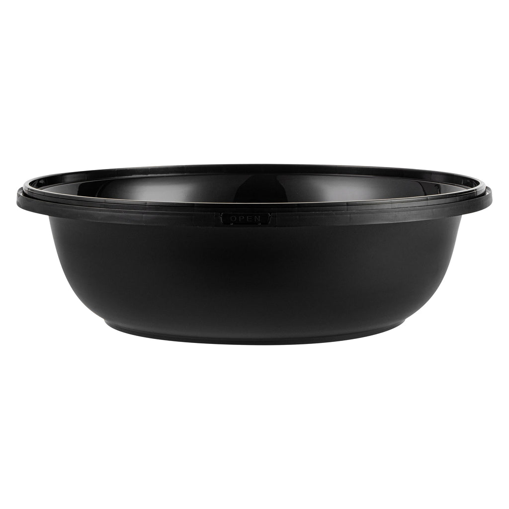 Cater Tek 142 oz Round Black Plastic Catering / Serving Bowl - with Clear Lid, Microwavable - 11 3/4" x 11 3/4" x 4" - 25 count box