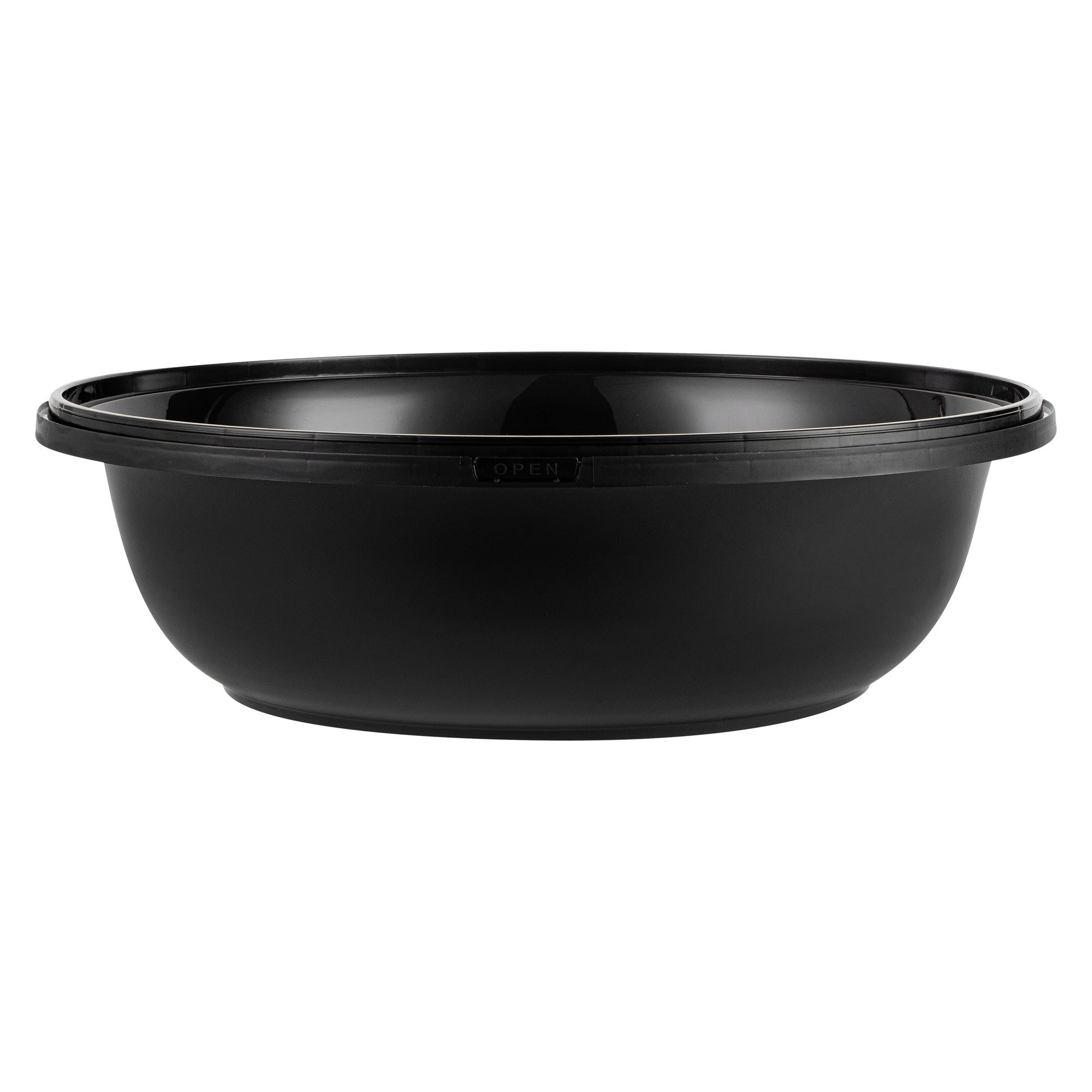Cater Tek 142 oz Round Black Plastic Catering / Serving Bowl - with Clear Lid, Microwavable - 11 3/4" x 11 3/4" x 4" - 25 count box