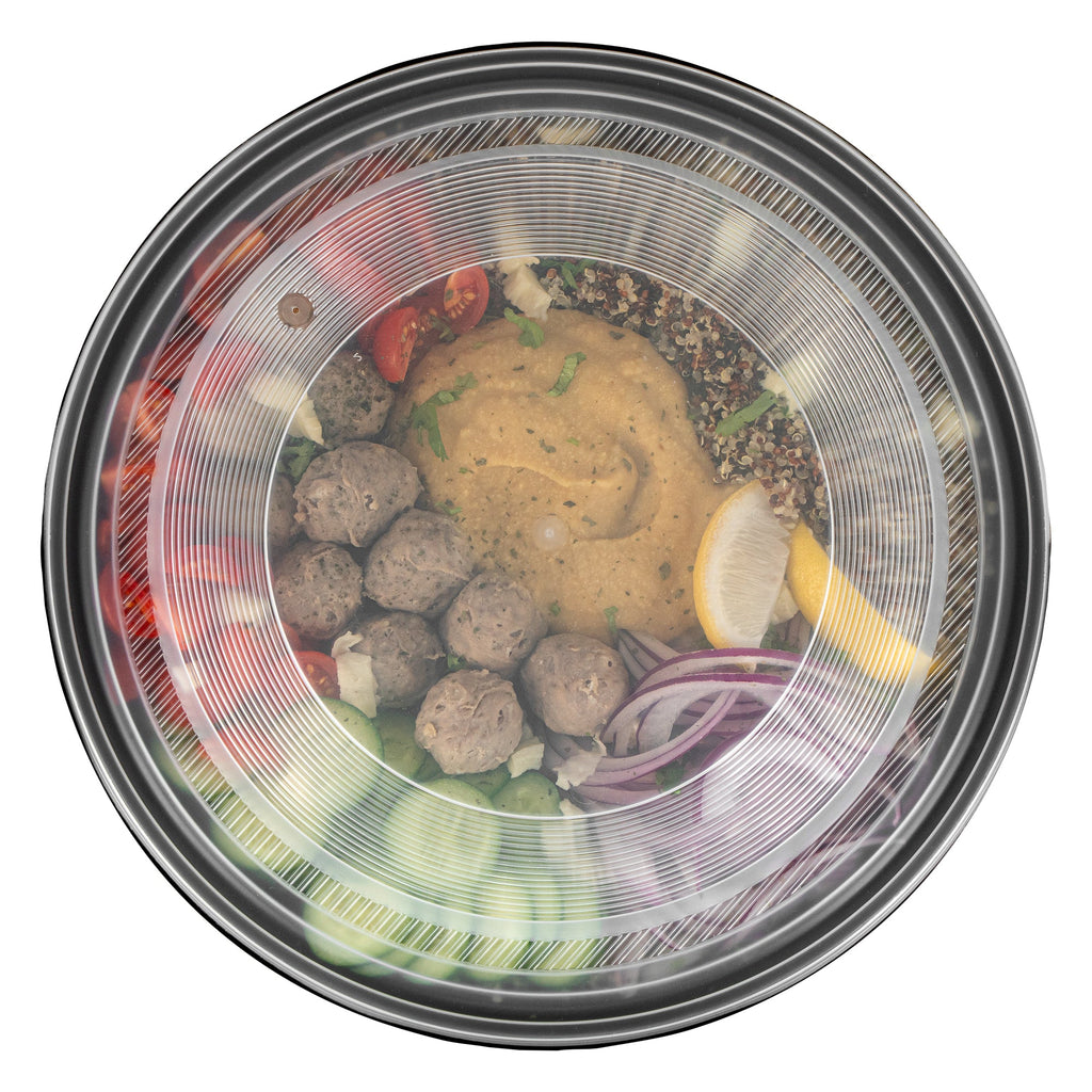 Cater Tek 142 oz Round Black Plastic Catering / Serving Bowl - with Clear Lid, Microwavable - 11 3/4" x 11 3/4" x 4" - 50 count box