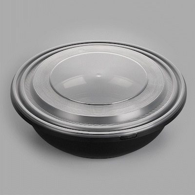 Cater Tek 142 oz Round Black Plastic Catering / Serving Bowl - with Clear Lid, Microwavable - 11 3/4" x 11 3/4" x 4" - 50 count box